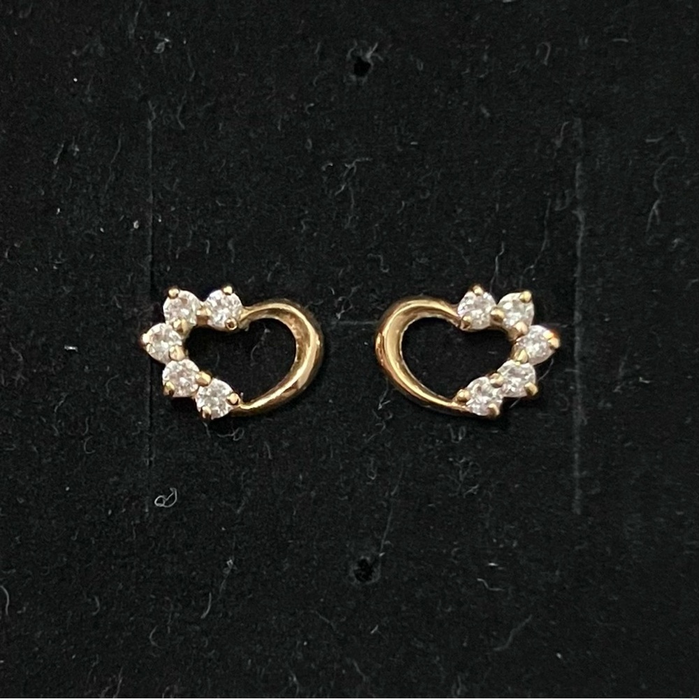 14K Gold Heart CZ Stud Earrings